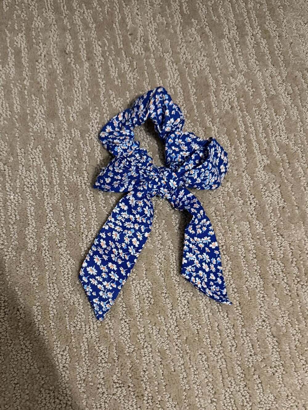 Kaxi Blue Floral Print Bow Scrunchie